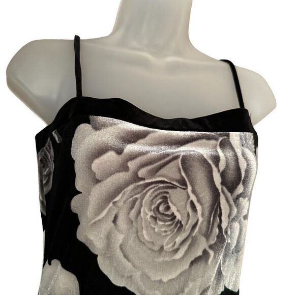 Metallic Y2K Rose Floral Velvety Size Medium Cami Bodycon Flowy Maxi Dress - Picture 3 of 8